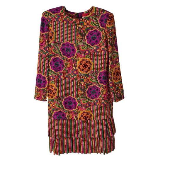 Vintage Oscar De La Renta Silk Medallion Print Pleated Bottom Dress size 8 - Picture 1 of 8